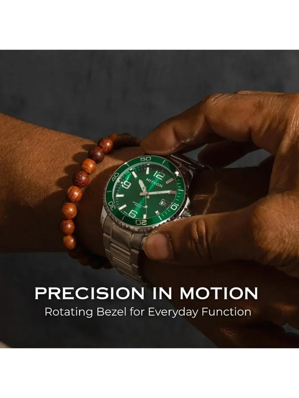Men's Silver Stainless Steel Bracelet Green Dial Quickset Date Quartz Watches